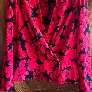 Vintage 80s NuMode Floral Wrap Blouse in Black and Red S
